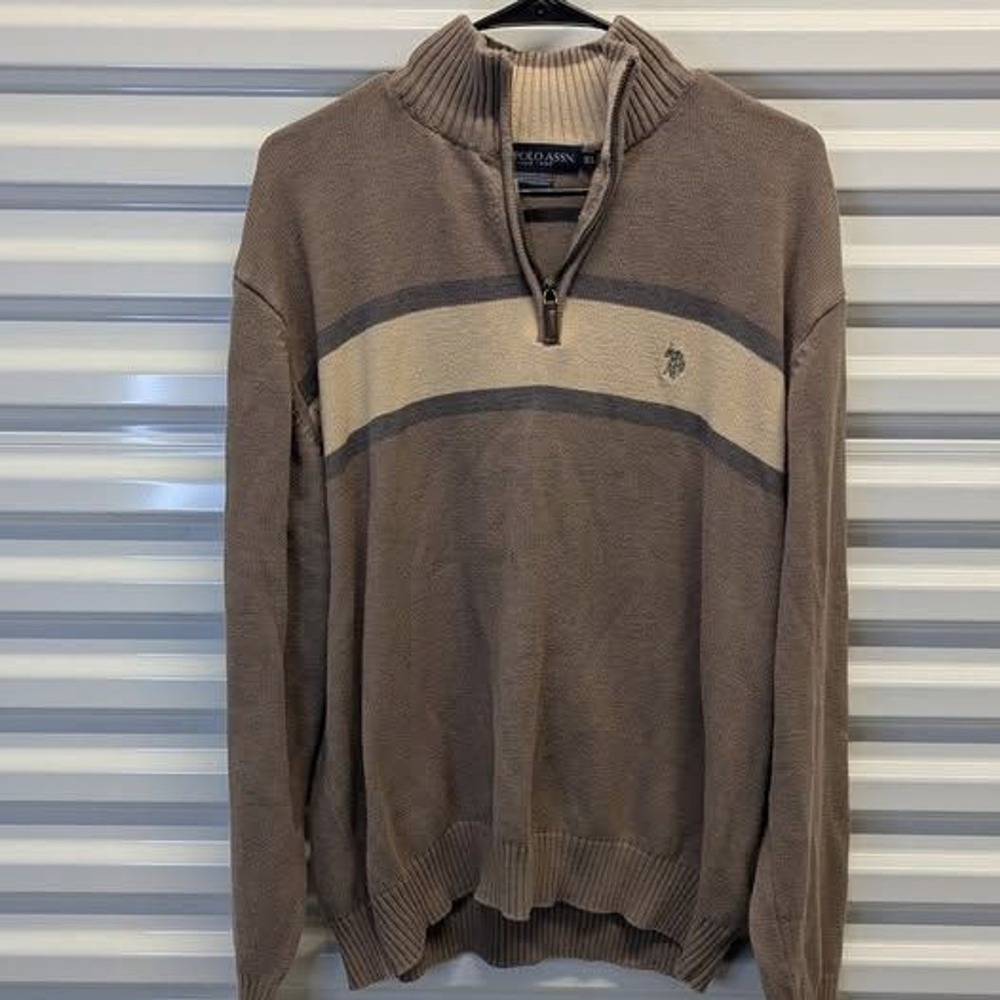 Preppy U.S. Polo‎ Assn Brown 1/4 Zip Pullover Sweater Men's XL Golf Old Money